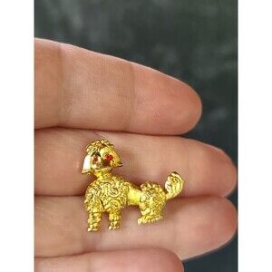 Poodle Dog Shaped Gold Tone Metal Brooch Vintage Costume Jewelry